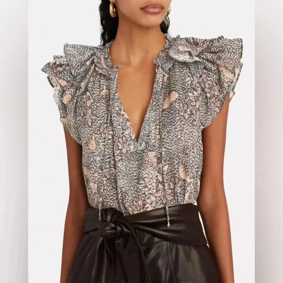 Ulla Johnson Floral Print Top - Black, Cream, Pink - Picture 6 of 10